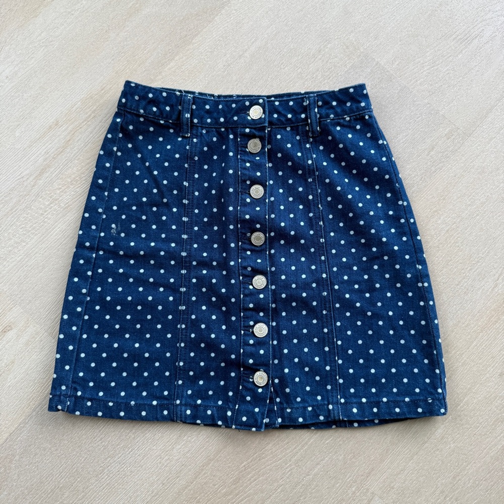 100% Cotton, Polka Dot Denim Skirt